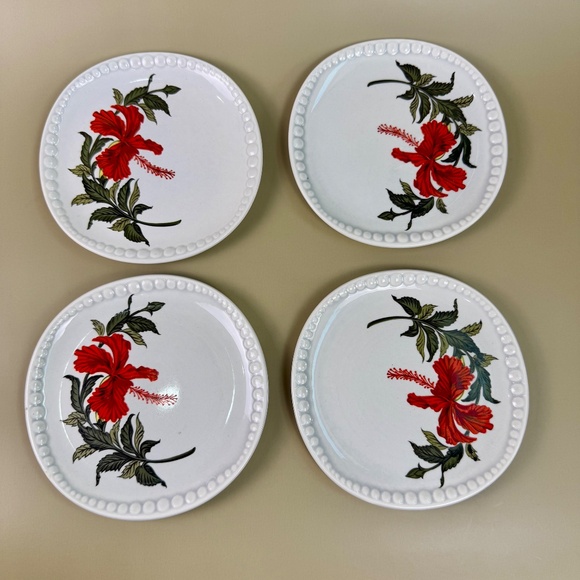 Vintage Gray-Lure by Crooksville 6" Hibiscus Plates – Set of 4 | Mid-Century - Picture 9 of 9